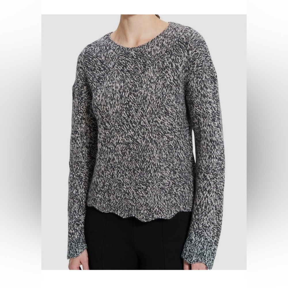 Theory Women's Black & White Marled Cable cashmere Sweater